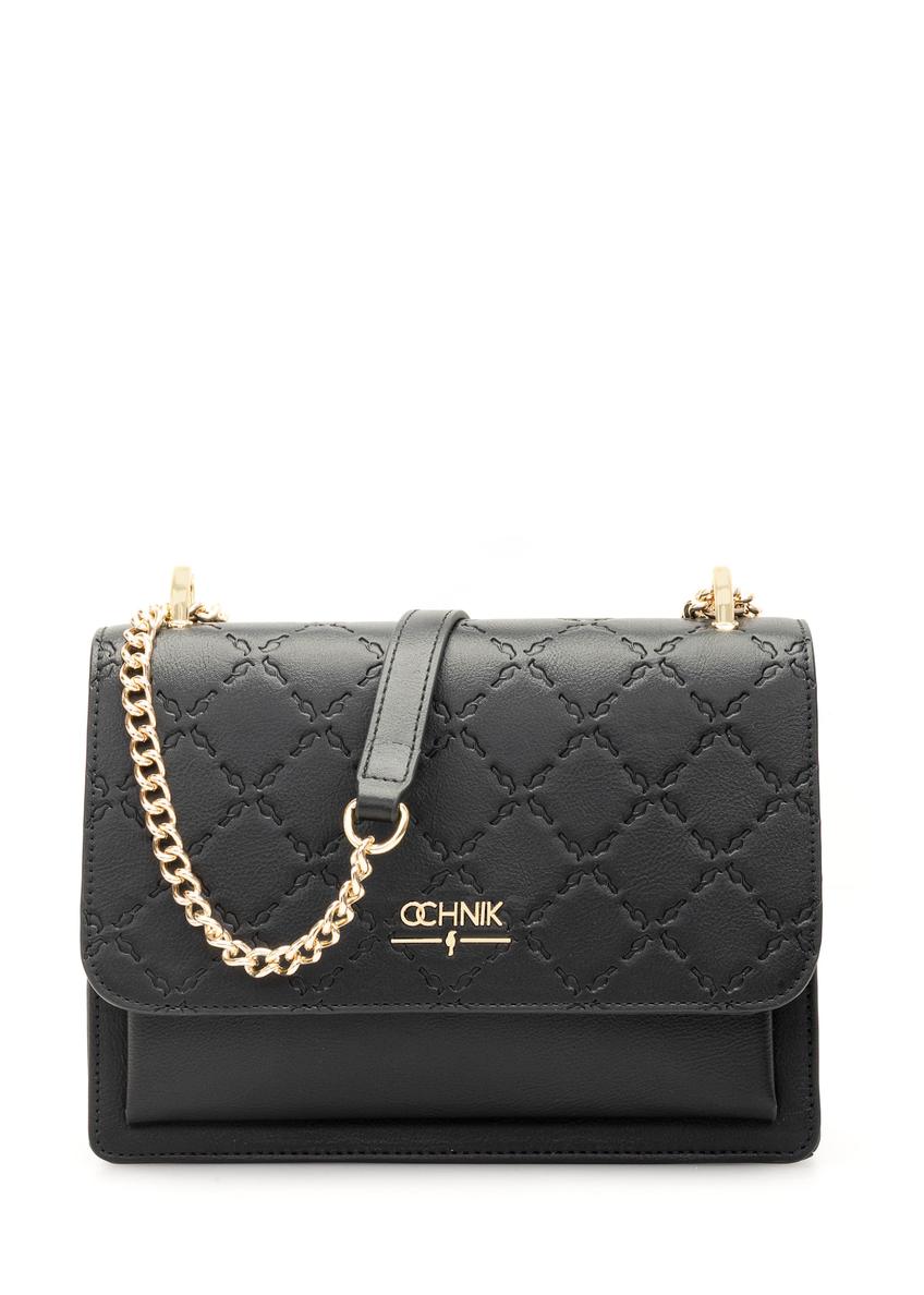 Чорна жіноча сумка з монограмою TOREC-1155-99(W26), вигляд виробу спереду на білому тлі.