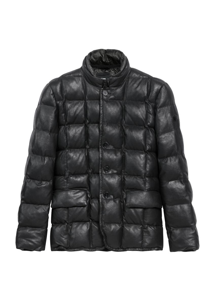 Чорна чоловіча утеплена шкіряна куртка KURMS-0375-2872(Z25)
