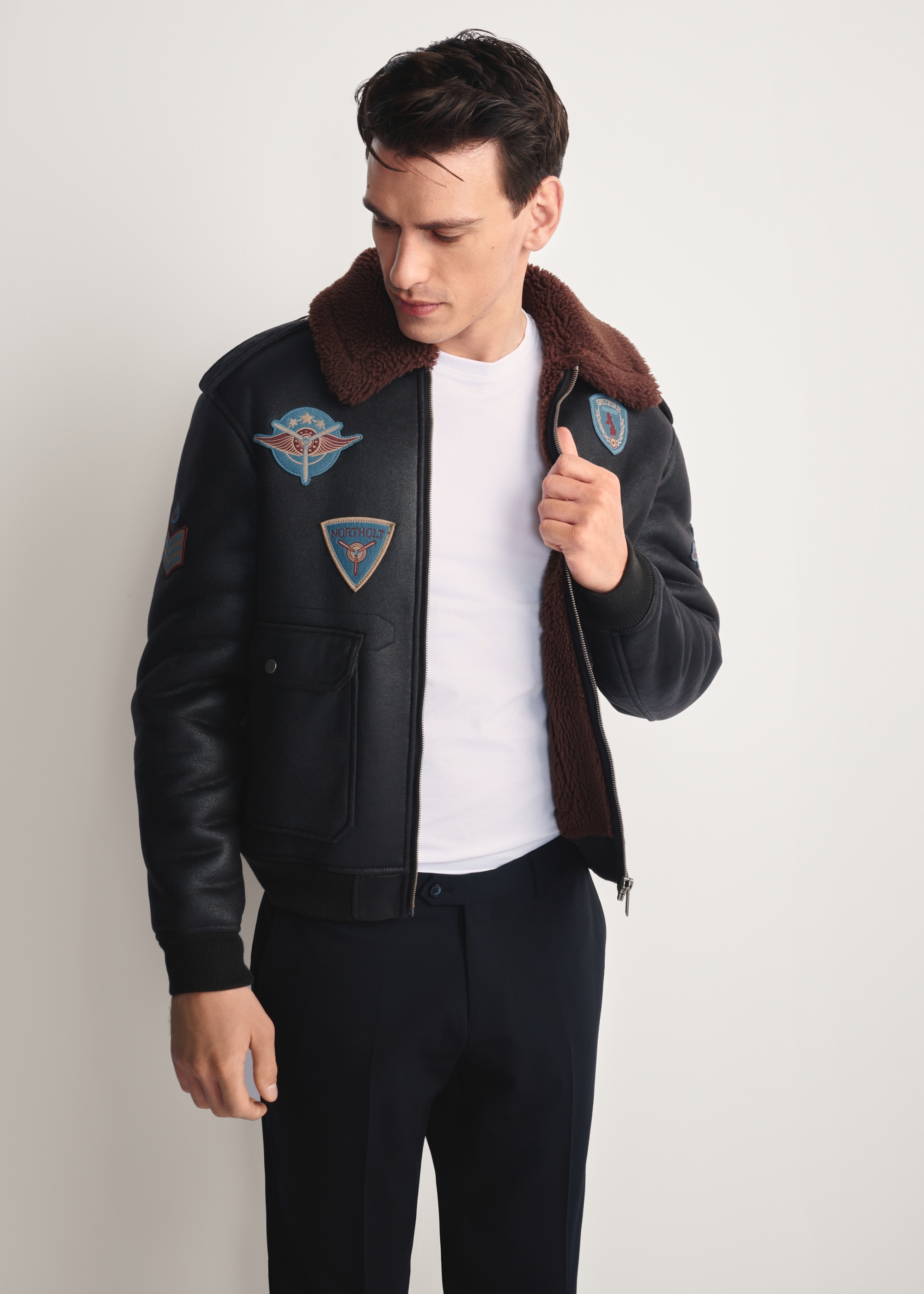 Коричнева чоловіча дублянка в стилі пілотки KOZMP-0007-90(Z25)