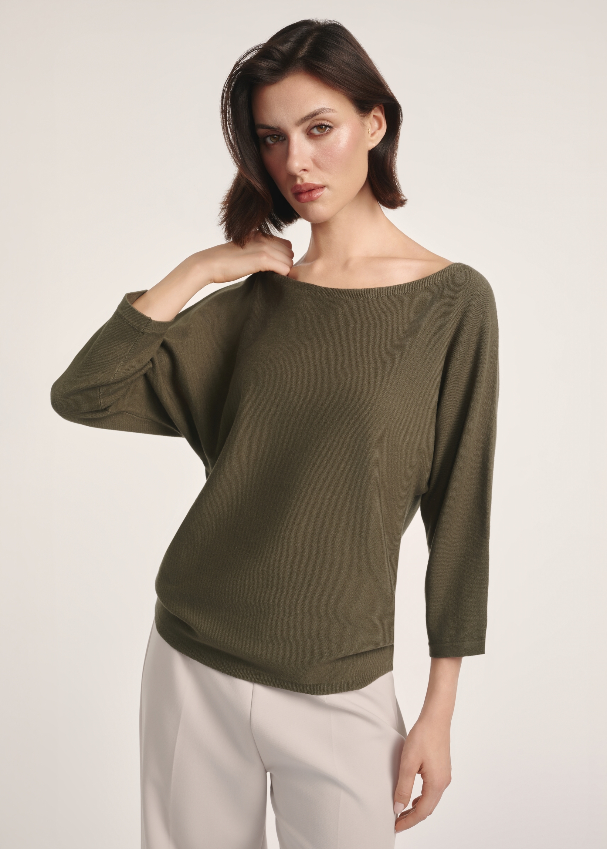 Жіноча блузка кольору хакі BLUDT-0178-54(Z25)