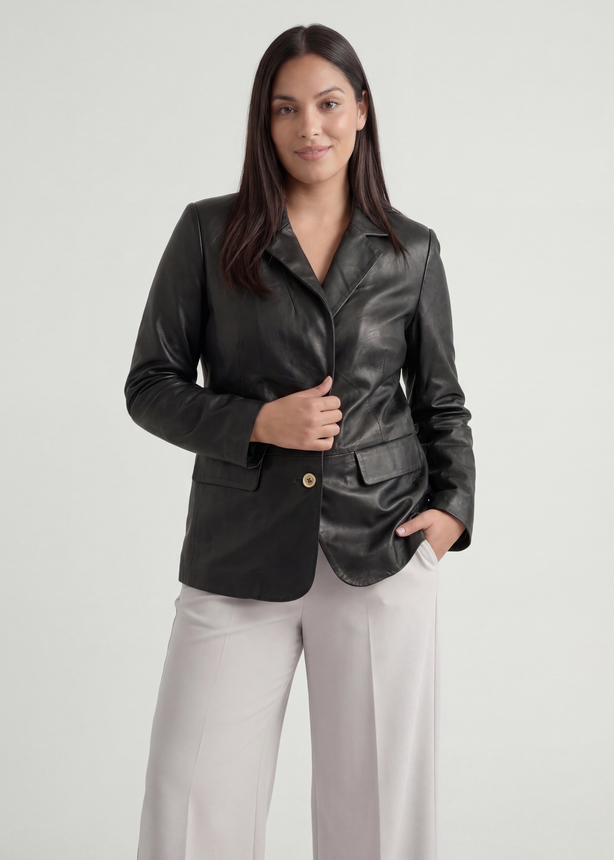 Чорний шкіряний жіночий піджак PLUS SIZE KURDS-0645L-99(W26)