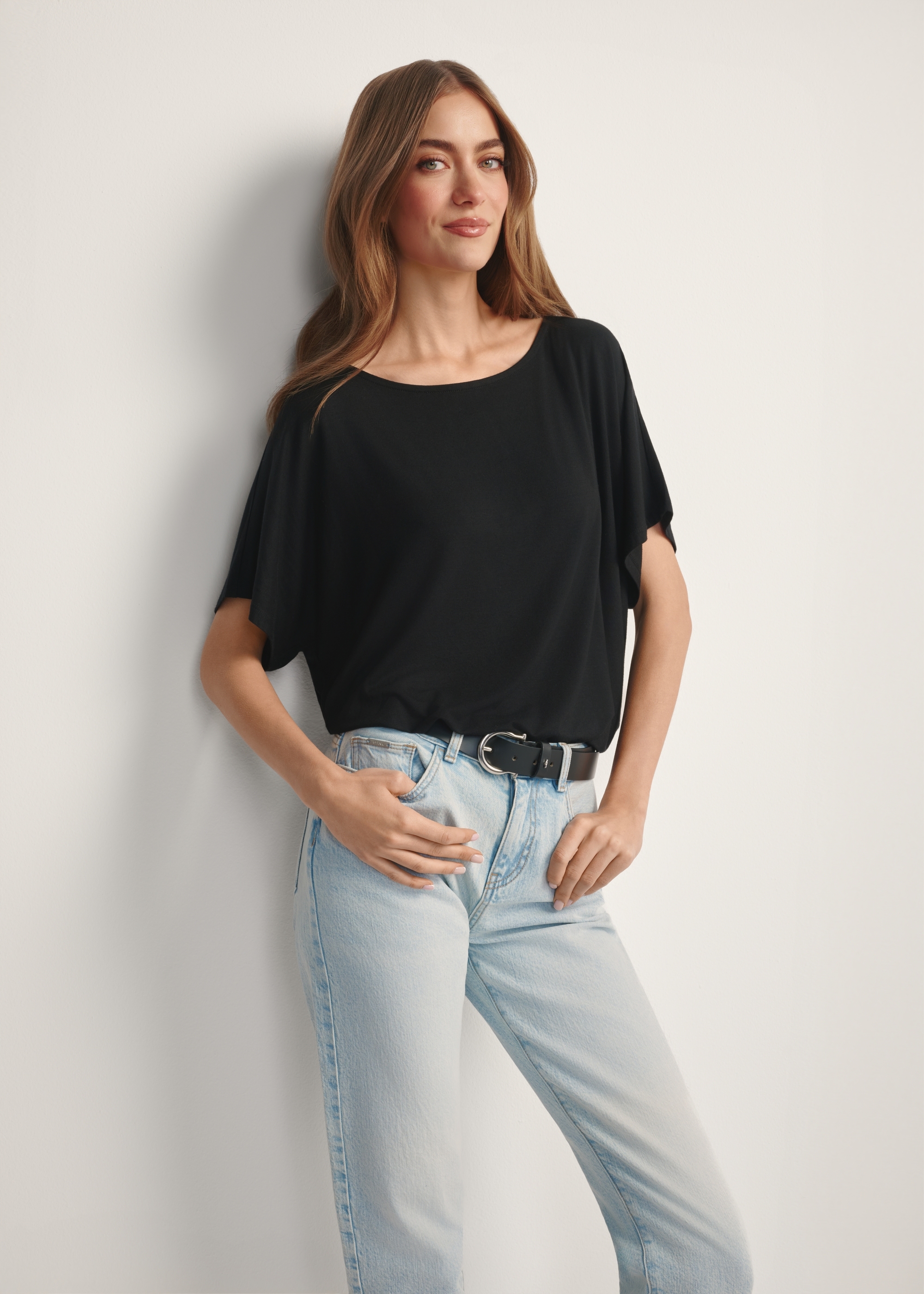 Жіноча чорна блузка в рубчик BLUDT-0170-99(W26)