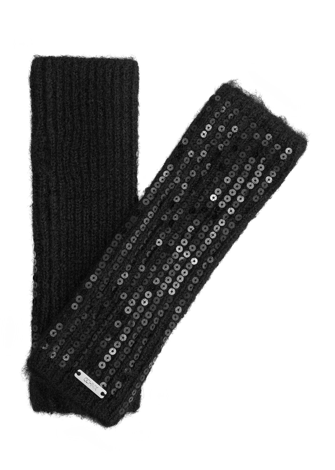 Чорні жіночі рукавички з паєтками REKDT-0034-99(Z25)